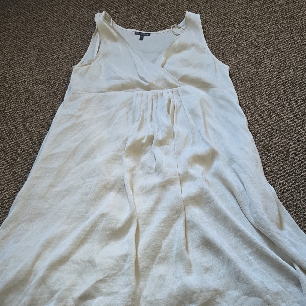 Eileen Fisher Silk Cream Sleeveless Dress W Slip 💫